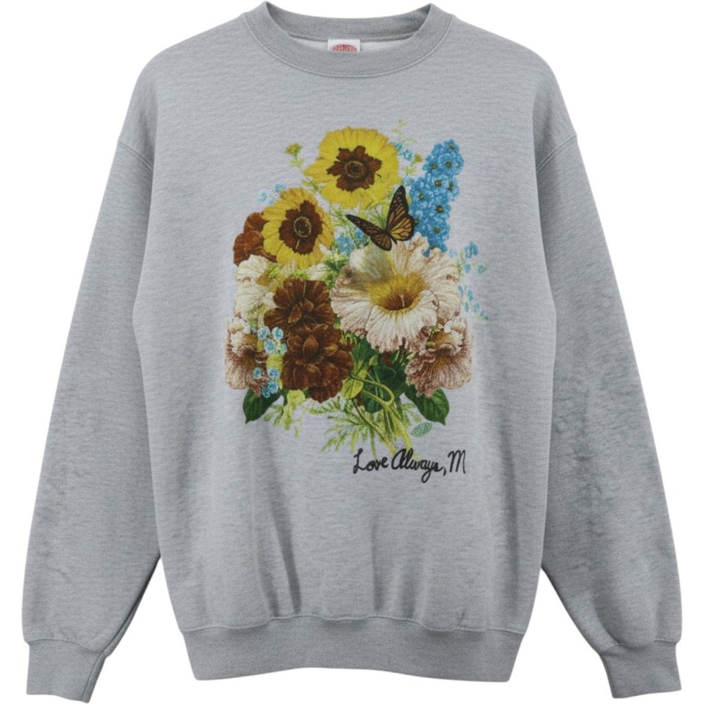 Petals and Peacocks‎ Sweatshirt Mens Medium Floral Butterfly Gray Modern Good